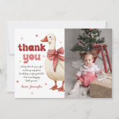 Carte De Remerciements Une oie sotte Noël Bow 1er anniversaire Photo (Devant)