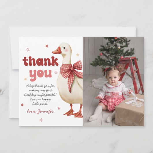Carte De Remerciements Une oie sotte Noël Bow 1er anniversaire Photo (Devant)