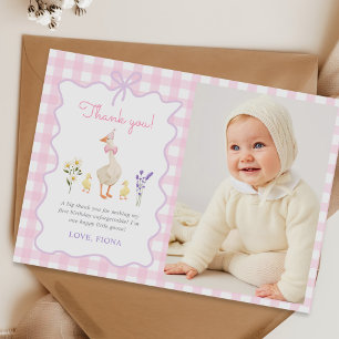 Carte De Remerciements Une oie sotte rose En vichy 1er anniversaire Photo