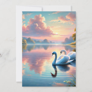 Carte De Remerciements Une paire de cygnes planant sur un lac serein