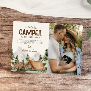 Carte De Remerciements Une petite campeuse en route Photo Baby Shower Gar