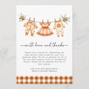 Carte De Remerciements Une petite citrouille en route Gingham Baby Shower