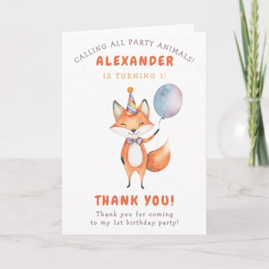 Carte De Remerciements Une petite fête d'anniversaire de renard (Devant)