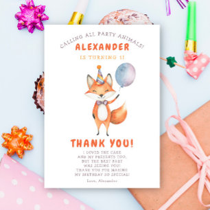 Carte De Remerciements Une petite fête d'anniversaire de renard 3 ans