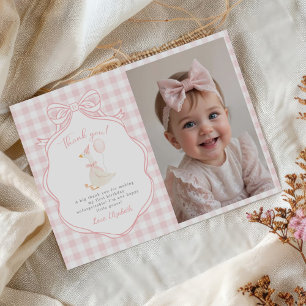 Carte De Remerciements Une petite oie rose Bow première photo d'anniversa