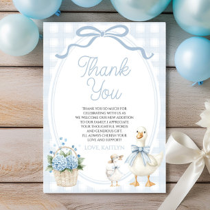 Carte De Remerciements Une petite oie sotte bleu bow florale Baby Shower