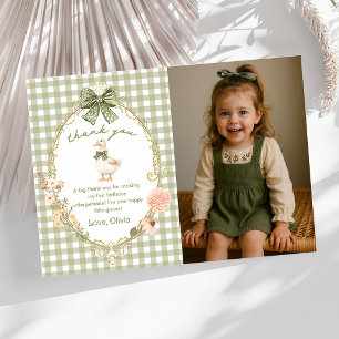 Carte De Remerciements Une Photo de Naissance Gingham de l'Oie Idiote