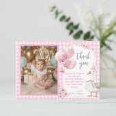 CARTE DE REMERCIEMENTS UNE ROSE SILLY EN VICHY 1ER ANNIVERSAIRE (Debout devant)