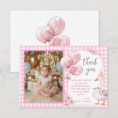 CARTE DE REMERCIEMENTS UNE ROSE SILLY EN VICHY 1ER ANNIVERSAIRE (Devant / Derrière)