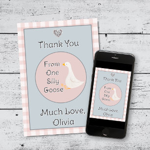 Carte De Remerciements Une sotte oie rose gris fête d'anniversaire