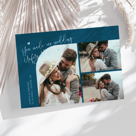 Carte De Remerciements Unforgettable Wedding Teal Multi Photo