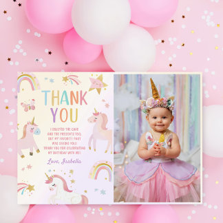 Carte De Remerciements Unicorn Magique Arc-en-ciel photo d'anniversaire