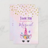 Carte De Remerciements Unicorne tendance avec Fleurs Papillons & Confetti (Devant / Derrière)