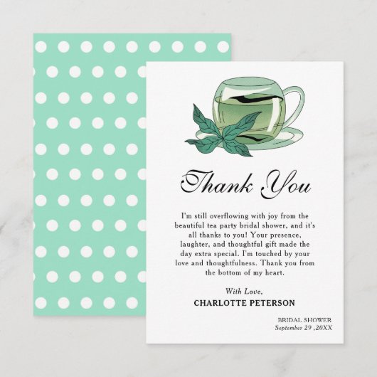 Carte De Remerciements Unique Tea Party Shower de Mariée (Devant / Derrière)