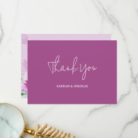 Carte De Remerciements Uniquité Des Fleurs D'Aquarelle Violet (Devant/Arrière en situation)