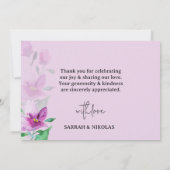 Carte De Remerciements Uniquité Des Fleurs D'Aquarelle Violet (Dos)