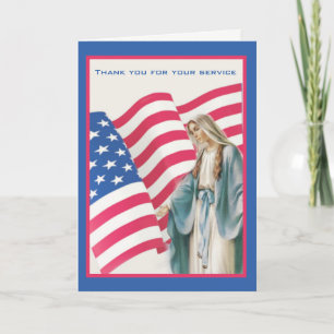 CARTE DE REMERCIEMENTS USA AMERICAN FLAG BLESSEE VIRGIN MARY