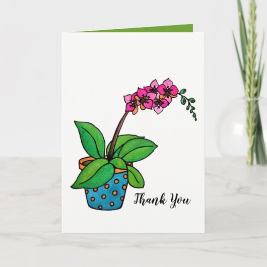 Carte De Remerciements Usine d'orchidée d'aquarelle dans le beau pot (Devant)