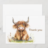 Carte De Remerciements Vache Highland assis dans l'herbe (Devant / Derrière)