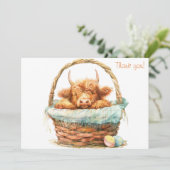 Carte De Remerciements Vache Highland dans un panier (Debout devant)