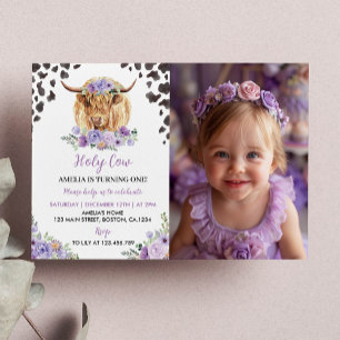 Carte De Remerciements Vache Imprimer Fille Anniversaire Floral Photo Inv