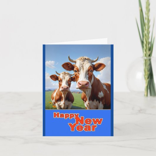 Carte De Remerciements vaches de la nouvelle année (Devant)
