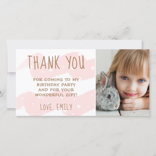 Carte De Remerciements Vague rose mignonne Aquarelle étoile photo fille (Devant)