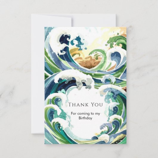 Carte De Remerciements Vagues d'océan bleu simples et amusantes pour un a (Devant)