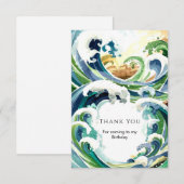 Carte De Remerciements Vagues d'océan bleu simples et amusantes pour un a (Devant / Derrière)