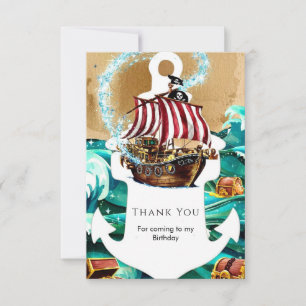 Carte De Remerciements Vagues Enchantées simples Pirate Anniversaire