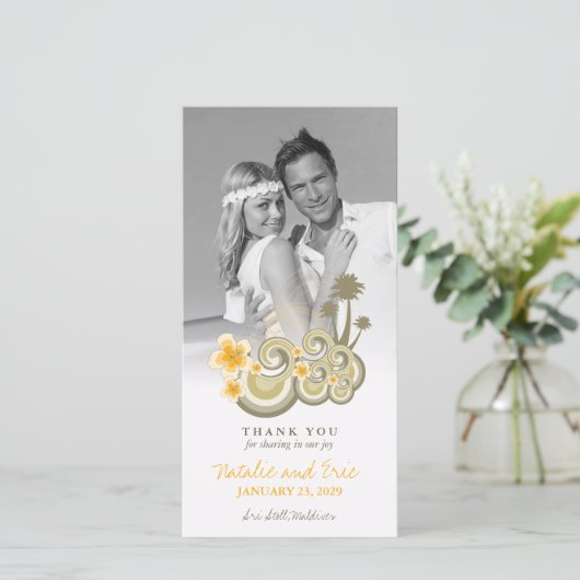 Carte De Remerciements Vagues tropicales Hibiscus Jaune Palm Trees Mariag (Debout devant)