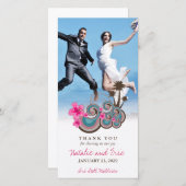 Carte De Remerciements Vagues tropicales Hibiscus rose Destination Mariag (Devant / Derrière)