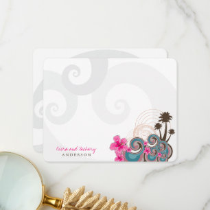 Carte De Remerciements Vagues tropicales Hibiscus rose Destination Mariag