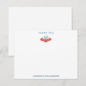Carte De Remerciements Vaisseau Spatial Alien Bleu Mignon 1er Anniversair (Devant / Derrière)