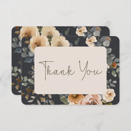 Carte De Remerciements Vanilla White Boho Rose Mariage bleu (Devant / Derrière)