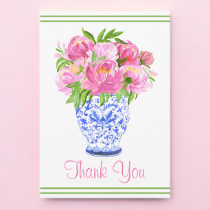 Carte De Remerciements Vase à bordure de pivoines roses en chinoiserie