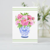 Carte De Remerciements Vase de chinoiserie aux pivoines roses bordure ver (Debout devant)