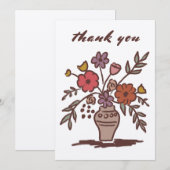 Carte De Remerciements Vase floral rustique fantaisiste croquis kraft neu (Devant / Derrière)