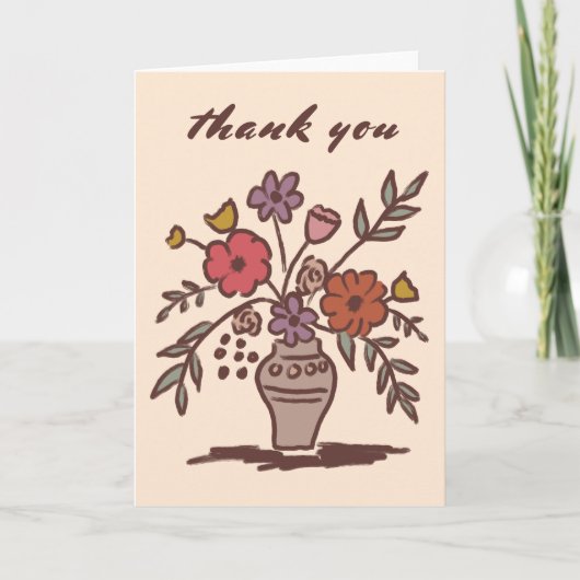 Carte De Remerciements Vase florale Rustique Whimsical Sketch Neutral Chi (Devant)