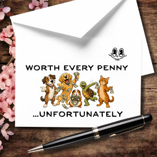 Carte De Remerciements Vaut chaque centime Humour drôle sur les animaux