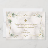 Carte De Remerciements Végétation aérée Marbre d'or floral blanc Baptême (Dos)