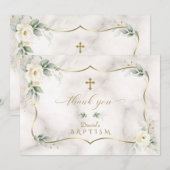 Carte De Remerciements Végétation aérée Marbre d'or floral blanc Baptême (Devant / Derrière)