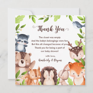 Carte De Remerciements Végétation Bois Animaux Baby shower Unisex