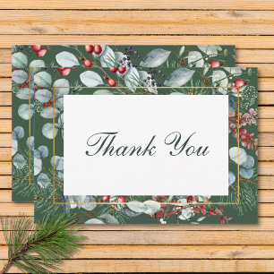 Carte De Remerciements Végétation de Noël d'hiver Mariage vert