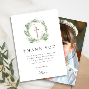 Carte De Remerciements Végétation florale blanche Première communion Phot