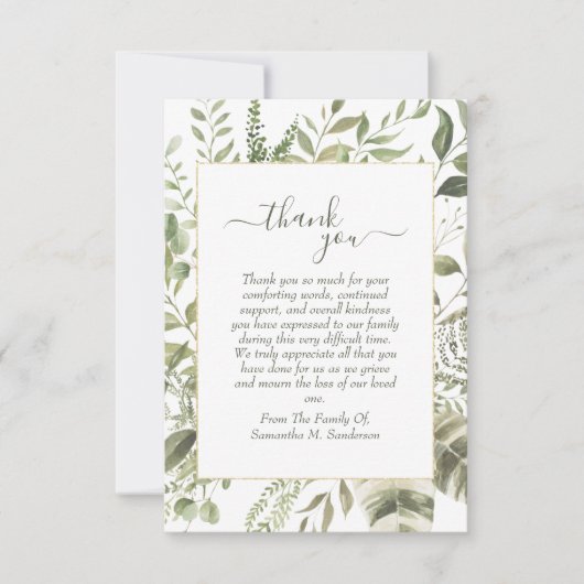 Carte De Remerciements Végétation funéraire aquarelle en souvenir affectu (Devant)