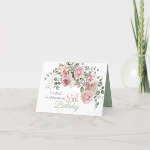 Carte De Remerciements Végétation Rose floue Eucalypt 55e anniversaire