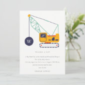 Carte De Remerciements Véhicule de grue de construction mignon Baby Showe (Debout devant)