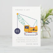 Carte De Remerciements Véhicule de grue de construction mignon pour anniv (Debout devant)