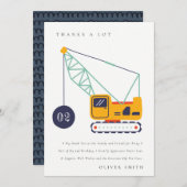 Carte De Remerciements Véhicule de grue de construction mignon pour anniv (Devant / Derrière)